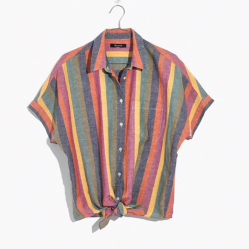 Madewell Tie-Front Shirt in Rainbow Stripe
